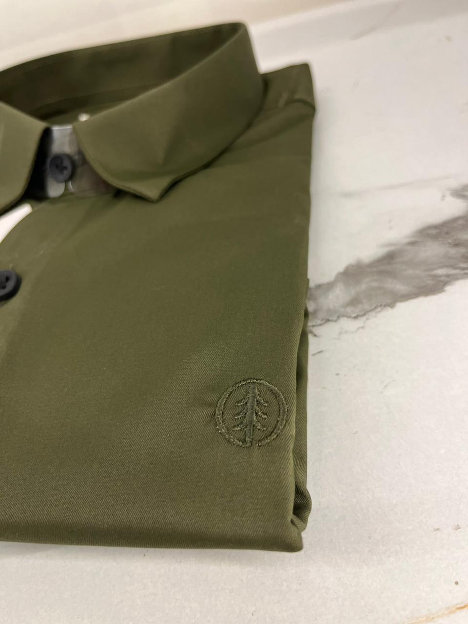 PLAIN IMPORTANT SATIN SHIRT OLIVE GREEN - Image 4