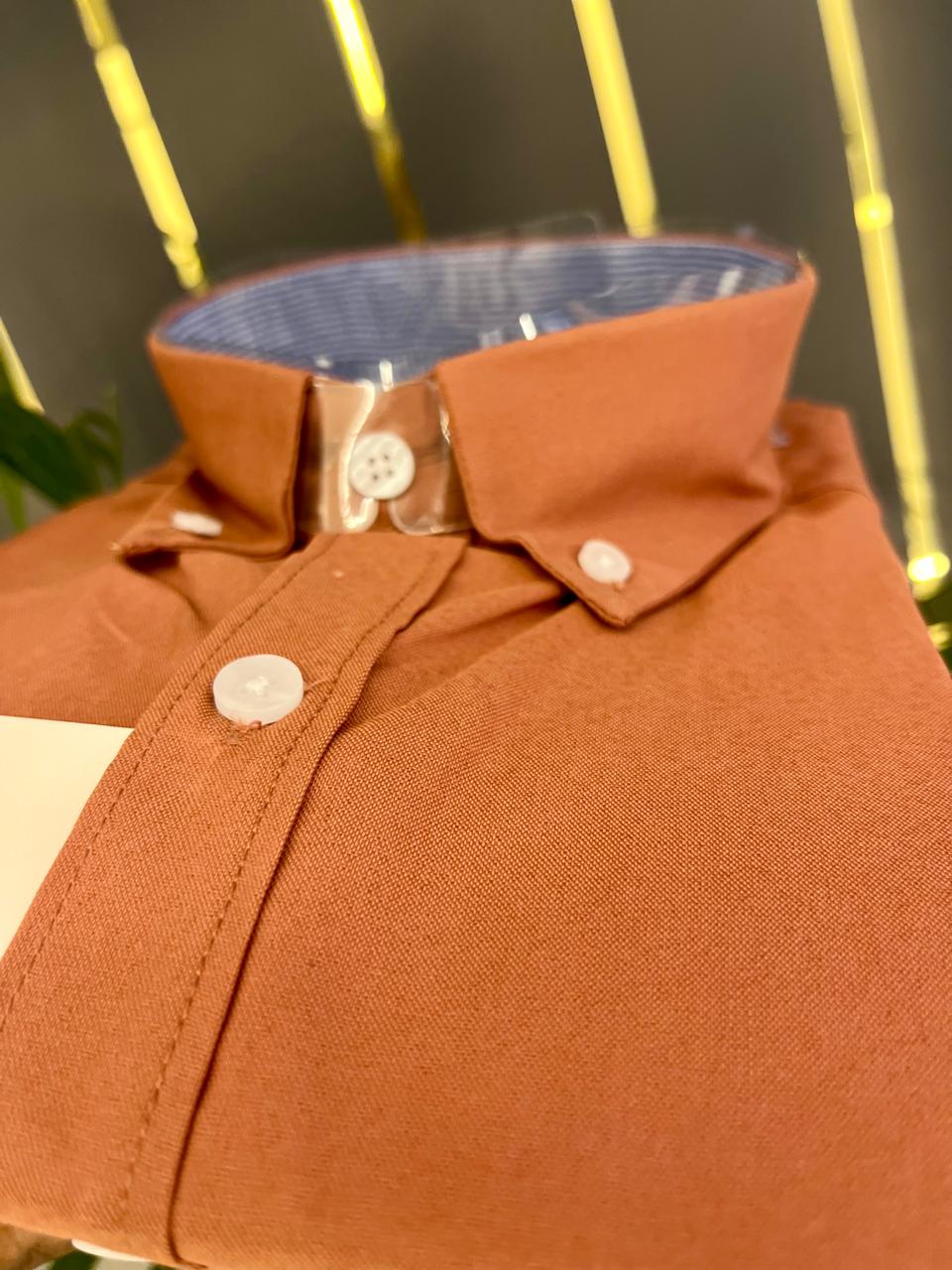 OXFORD LYCRA PLAIN SHIRT DARK ORANGE - Image 4