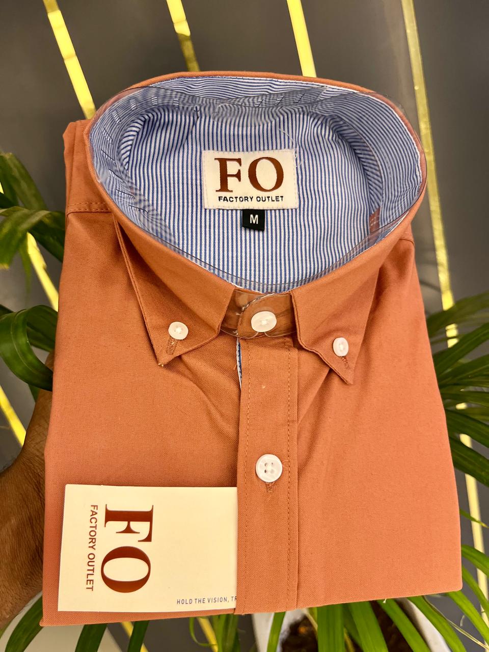 OXFORD LYCRA PLAIN SHIRT DARK ORANGE