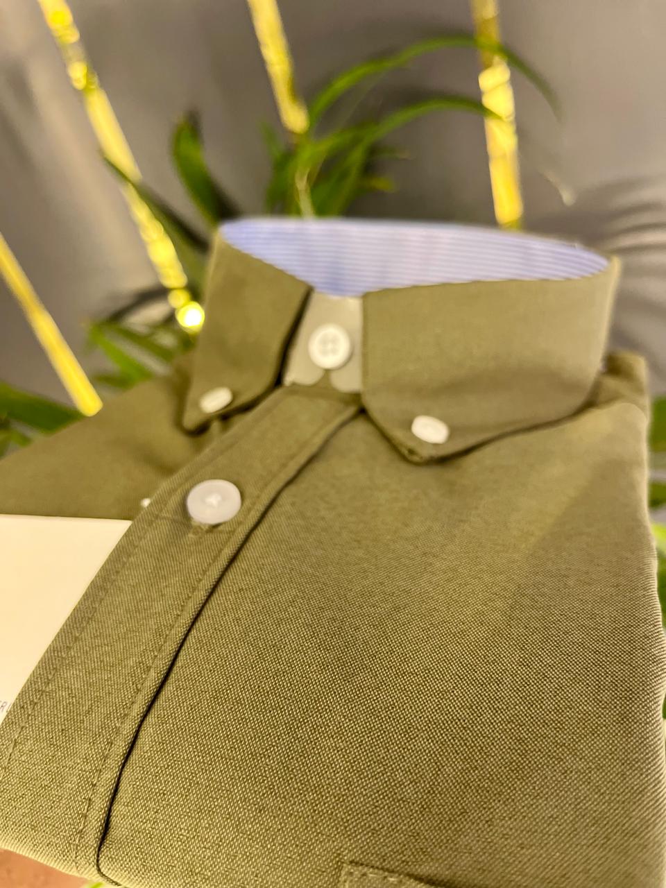 OXFORD LYCRA PLAIN SHIRT MOSS GREEN - Image 4
