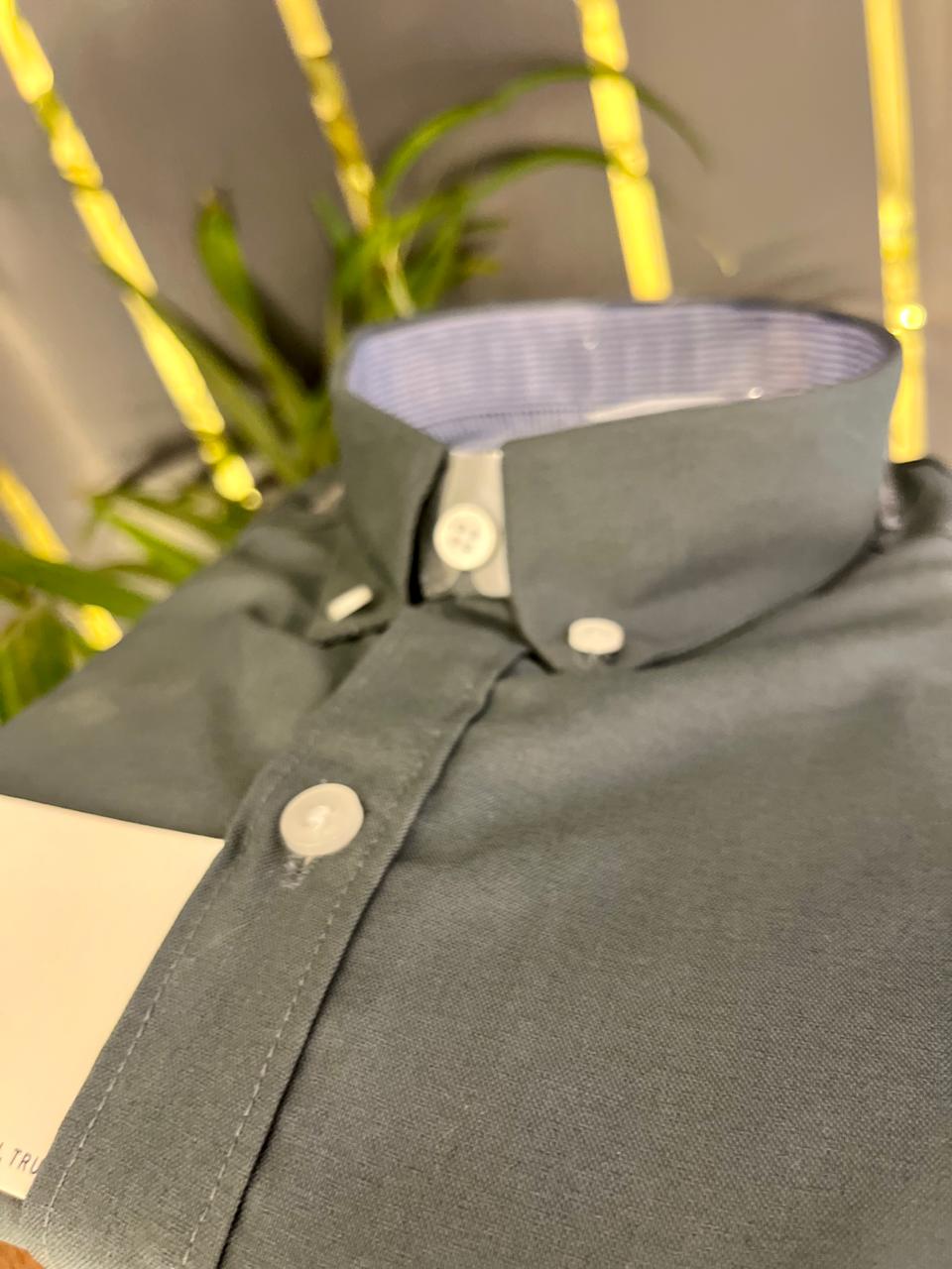 OXFORD LYCRA PLAIN SHIRT OLIVE GREEN - Image 5