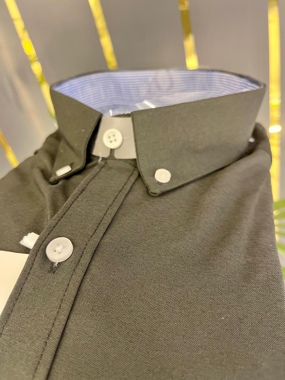 OXFORD LYCRA PLAIN SHIRT BLACK - Image 2